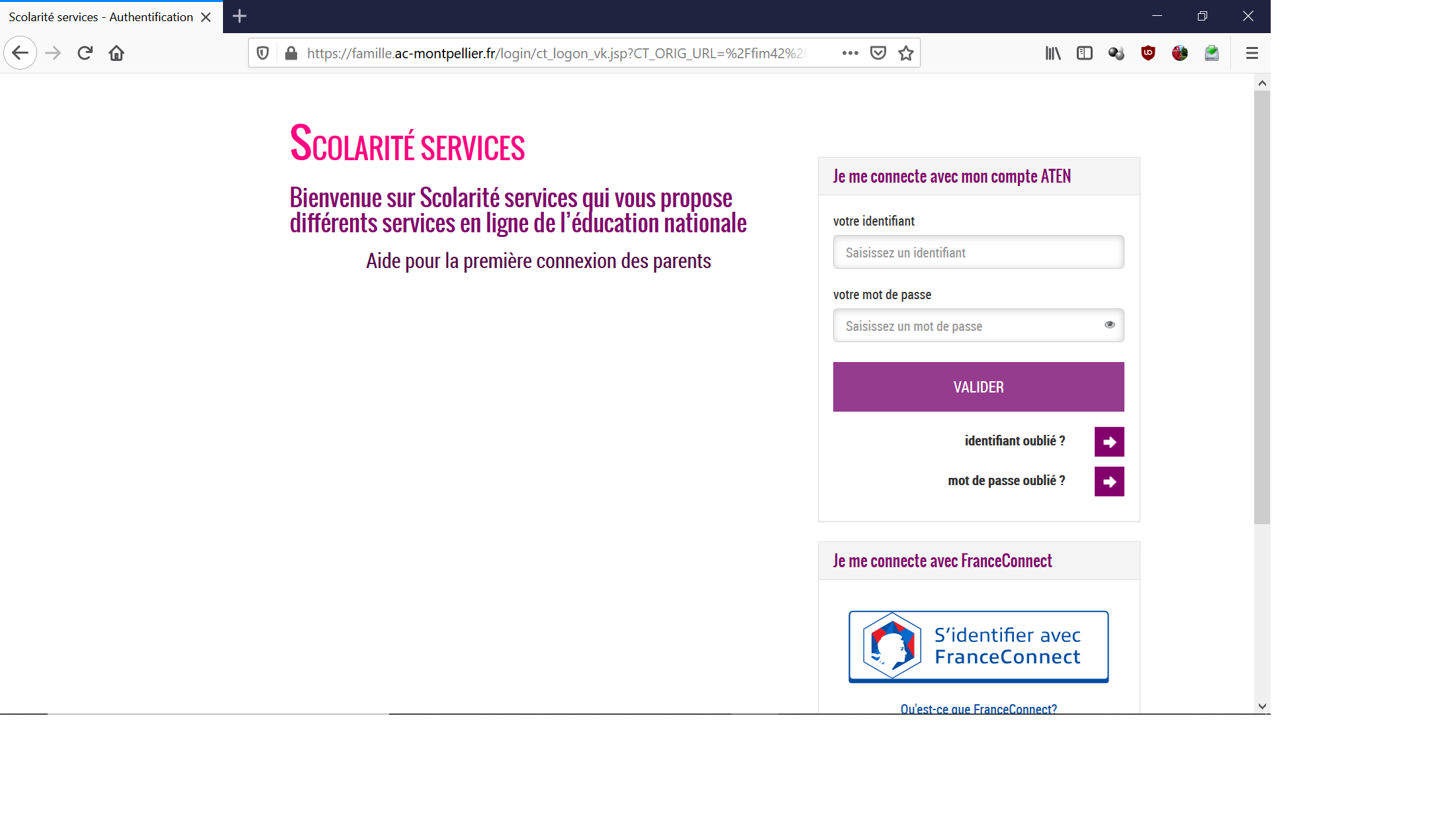 Image de la page d'accueil de Scolarité Services